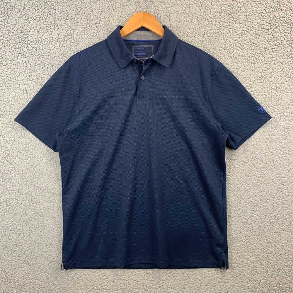 Twillory Athleisure Blue Polka Dotted Men's Large Dry Fit Polo Breathable